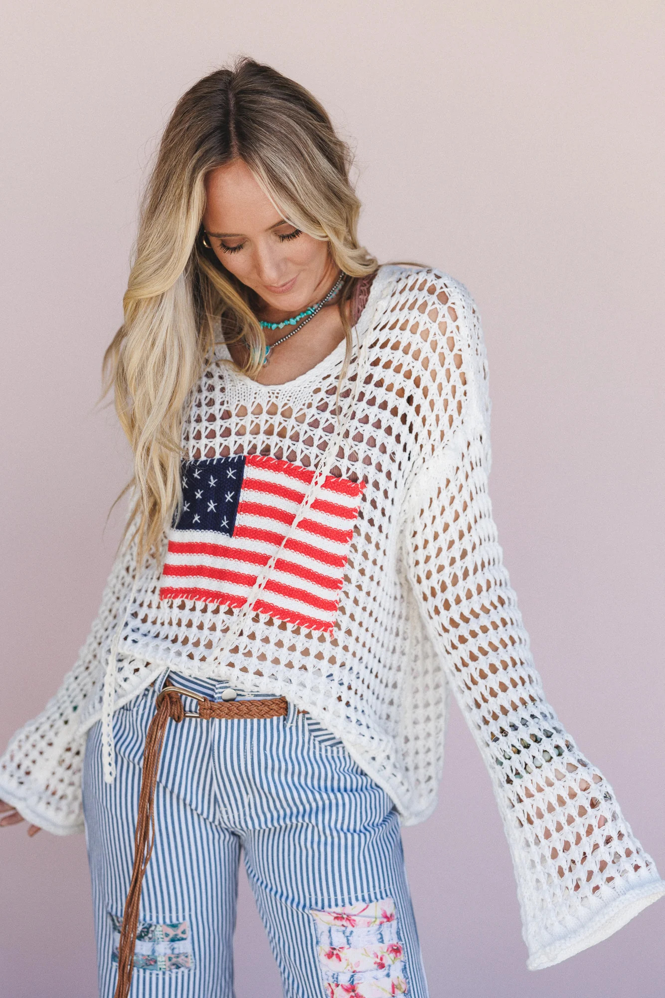 Americana Flag Hoodie - White | Three Bird Nest
