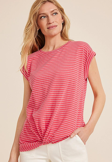 24/7 Austin Striped Knot HemShort Sleeve Tee | Maurices