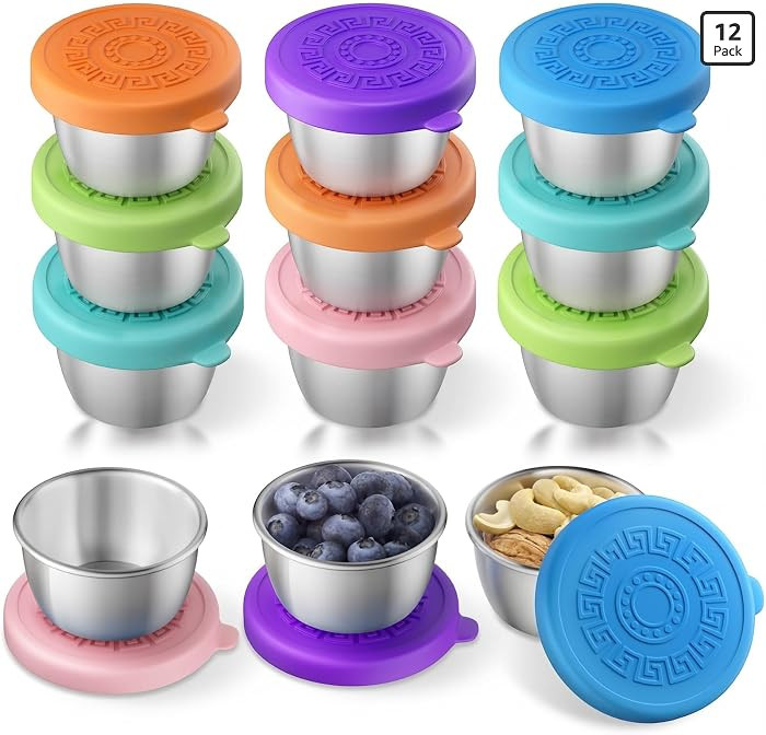 12 Pack Sauce Containers, 1.6 Oz Leakproof Sauce Cups with Lids | Amazon (US)