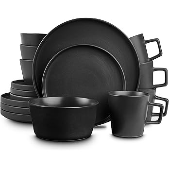 Stone Lain Coupe Dinnerware Set, Service For 4, Black Matte | Amazon (US)