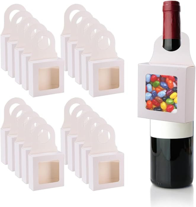 DONGKER Wine Bottle Boxes,20 PCS Circle Hooks Kraft Paper Candy Hanging Box with Window for Holdi... | Amazon (US)