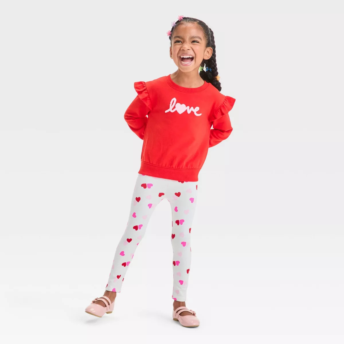 Toddler Girls' Valentine's Day Long Sleeve Top & Bottom Love Set - Cat & Jack™ Medium Red | Target