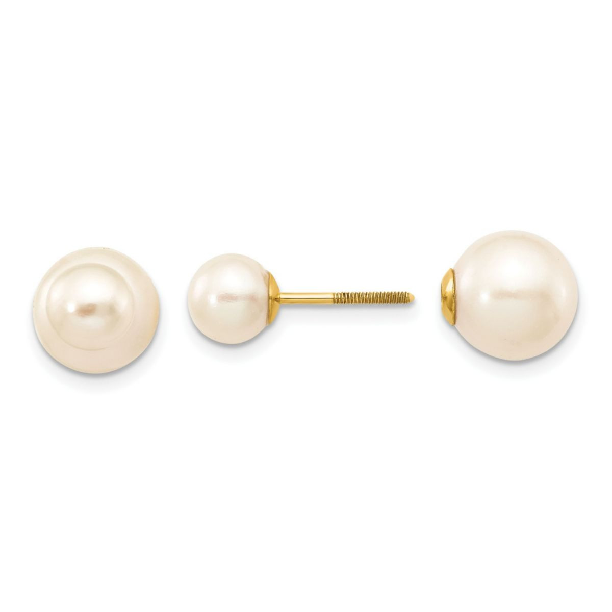 14K Yellow Gold 6-7mm and 9-10mm Round Freshwater Cultured Pearl Screw On Post Earrings | Belk
