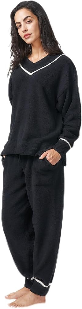 DAVID ARCHY Women's Fuzzy Pajamas Set Fleece Warm Loungewear Casual Loose Sleepwear Outfits | Amazon (US)