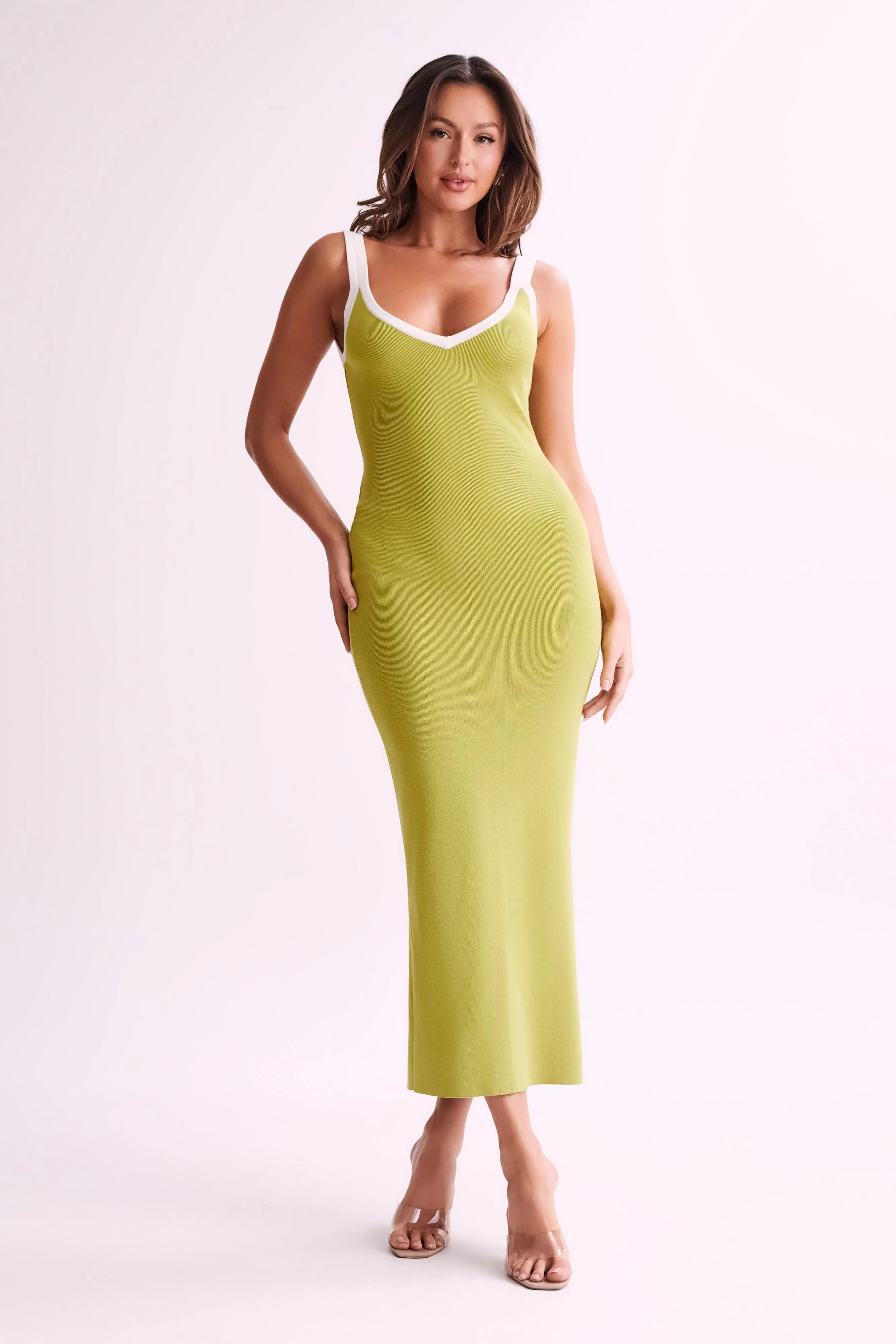 Debbi Contrast Knit Midi Dress - Seafoam Green | MESHKI US
