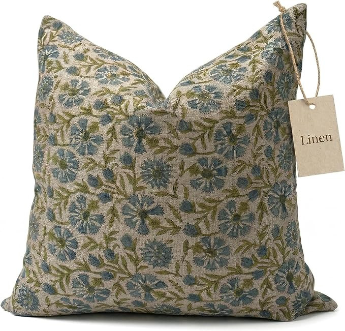 Linen Throw Pillow Covers 20x20 inch Blue Green Decorative Pillow Covers for Living Room, Bedroom | Amazon (US)