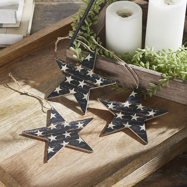 Rustic Patriotic Star Ornament Set of 6 | Antique Farm House