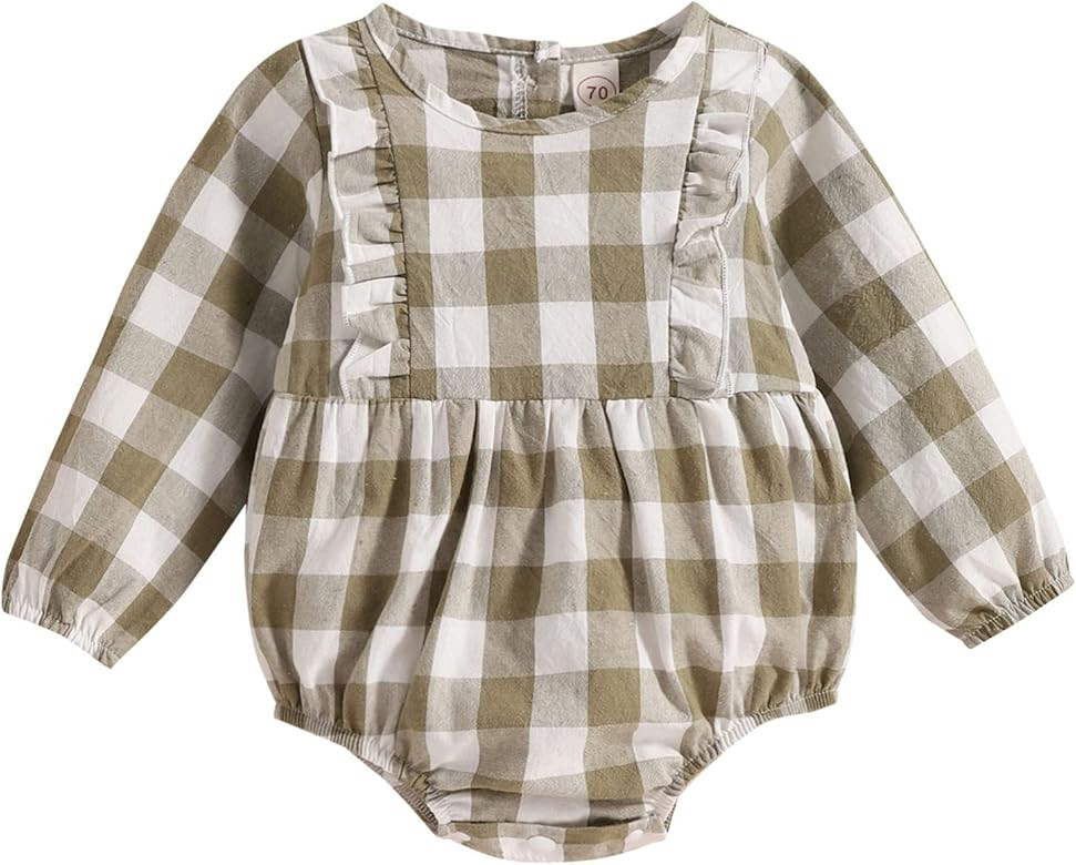 Infant Girls Long Sleeve Ruffles Plaid Prints Romper Newborn Bodysuits Premature Baby Girl Clothi... | Amazon (US)