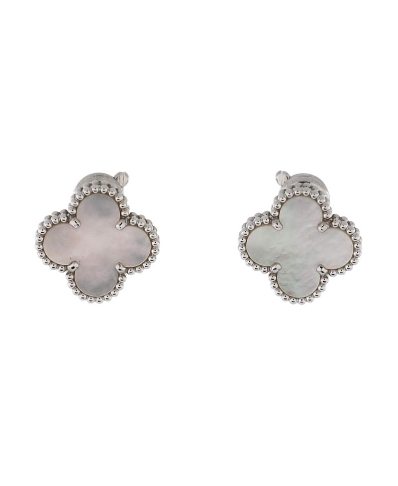 Pre-Owned Van Cleef & Arpels Vintage Alhambra Earrings 18K White Gold and Mother of Pearl | Bloomingdale's (US)