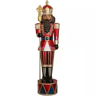 Fraser Hill Farm 72 in. Christmas Jeweled Nutcracker with Staff and LED Lights FFRS065-NC1-RDAA -... | The Home Depot