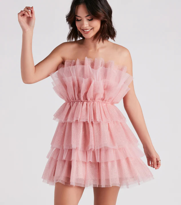 Alisa Glitter Tulle Short Party Dress | Windsor Stores
