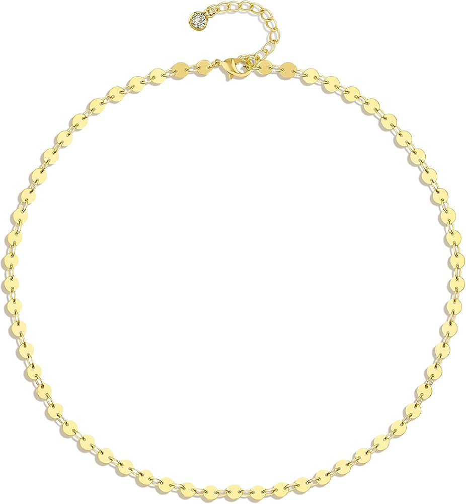 Amazon.com: Gold Coin Choker Dainty 14K Gold Plated Sequin Chain Choker Necklace Tiny Coin Disc T... | Amazon (US)