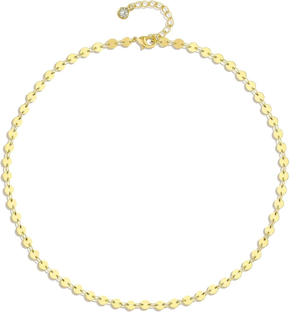 Amazon.com: Gold Coin Choker Dainty 14K Gold Plated Sequin Chain Choker Necklace Tiny Coin Disc T... | Amazon (US)