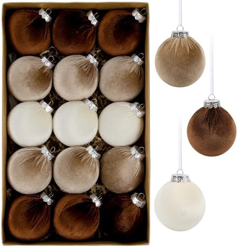 IPOPU 15Pcs Brown Velvet Christmas Ornaments Balls Bulk for Christmas Tree Decor 3.15in Big Flock... | Amazon (US)