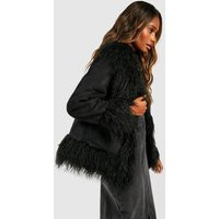 Womens Faux Fur Trim Jacket - Black - 12 | boohoo (US & Canada)