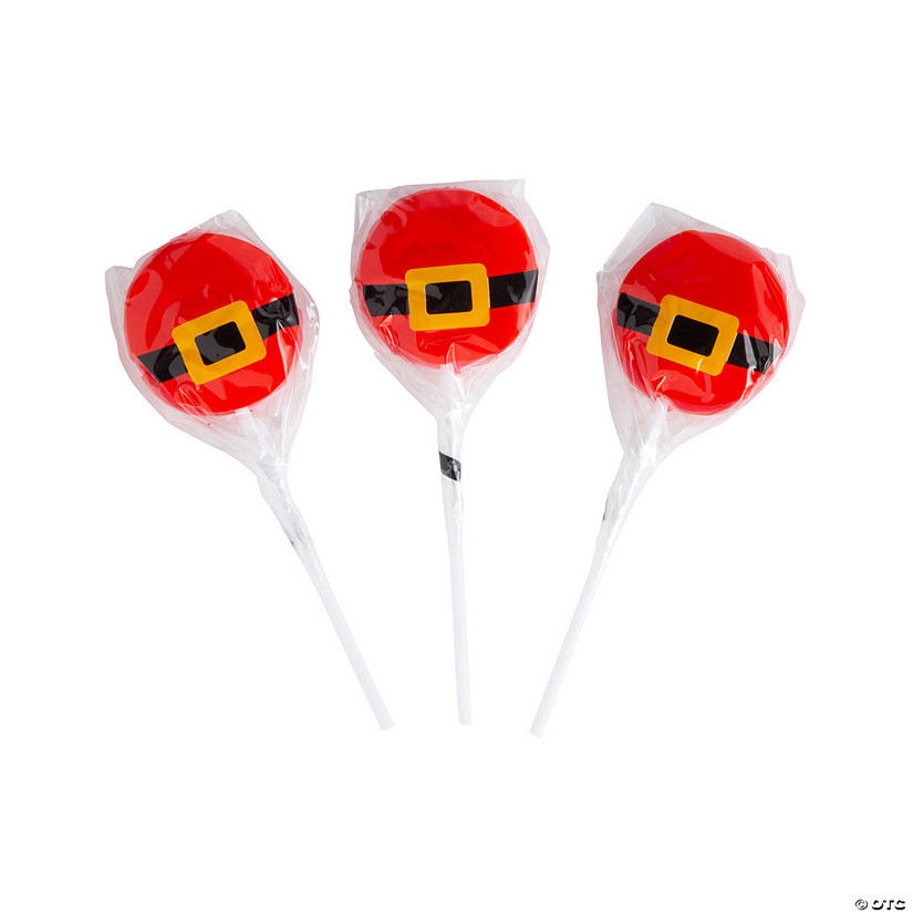 1 1/2" 7 oz. Santa’s Belt Strawberry Lollipops - 12 Pc. | Oriental Trading Company