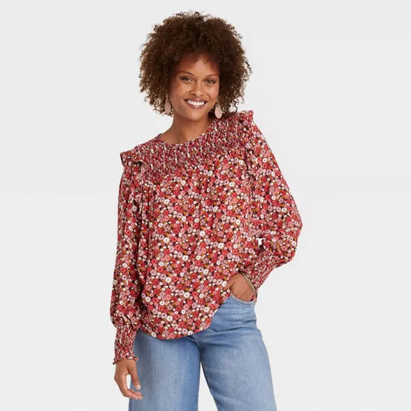Women's Ruffle Long Sleeve Smocked Blouse - Knox Rose™ | Target