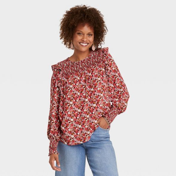 Women's Ruffle Long Sleeve Smocked Blouse - Knox Rose™ | Target