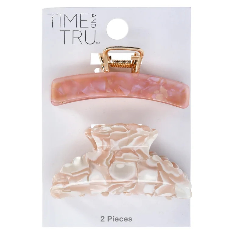 Time and Tru Women's Hair Claw Clips, 2-Pack, Pink | Walmart (US)