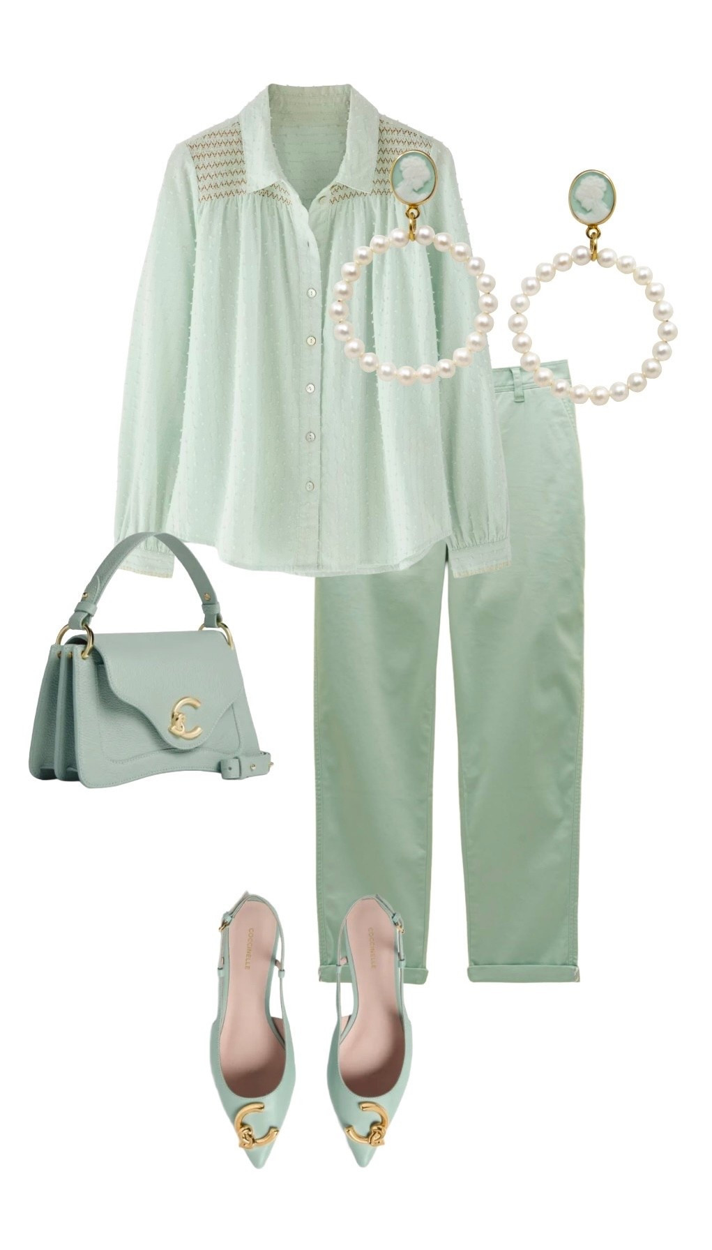 Mint Green Mondays! Go for two shades of the same colour to achieve an elegant daytime outfit - smart enough to take you to the office and out for lunch / weekend fun 🌿

SS26 Dobby Green Blouse - Wrap London 

Green Chinos - Joules 

A Perfect Circle Pearl / Green Cameo Earrings - Vintouch at Wolf & Badger

Bag and Shoes - Coccinelle - bag (new arrival) available from Farfetch 

#LTKspring #LTKeurope #LTKuk