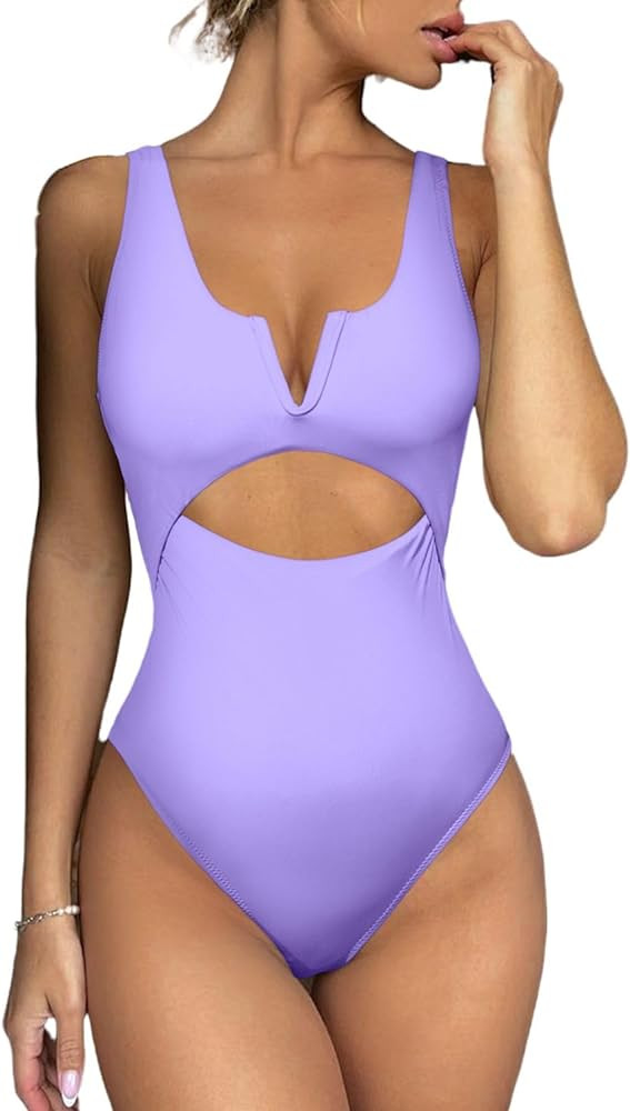 Meyeeka Womens One Piece Swimsuits Tummy Control Bathing Suit for Women Push Up Swimwear V Neck H... | Amazon (US)