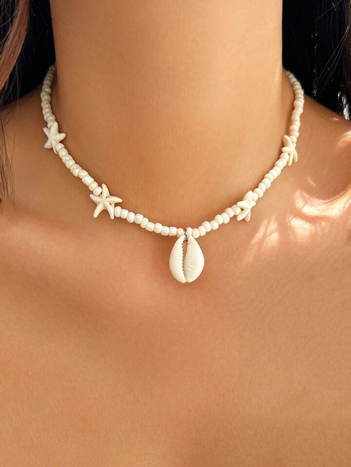 1pc Bohemian Vintage Fashion Ocean Element Necklace With Starfish, Turtle, And Shell Charms, Mult... | SHEIN
