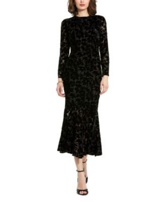 Burnout Velvet Long Sleeve Ruffle Hem Midi Dress | Bloomingdale's (US)