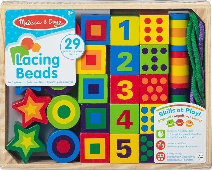 Melissa & Doug Deluxe Wooden Lacing Beads 29-Piece Play Set | Amazon (US)