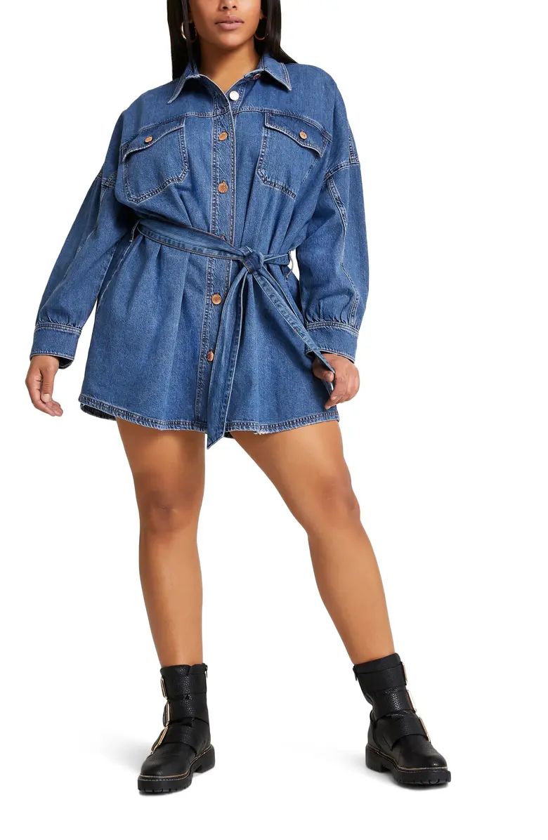 River Island Delano Long Sleeve Denim Shirtdress (Plus Size) | Nordstrom | Nordstrom