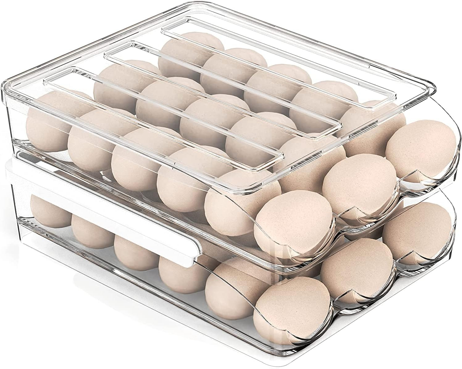 Egg Storage for Fridge Large Capacity Eggs Fresh Fridge Organizers with Lids, Auto Rolling Egg Co... | Amazon (CA)