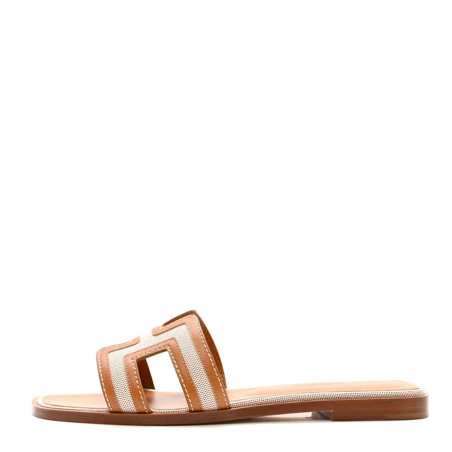 HERMES Calfskin Canvas Oran Sandals 36.5 Noisette Beige Dore | FASHIONPHILE (US)