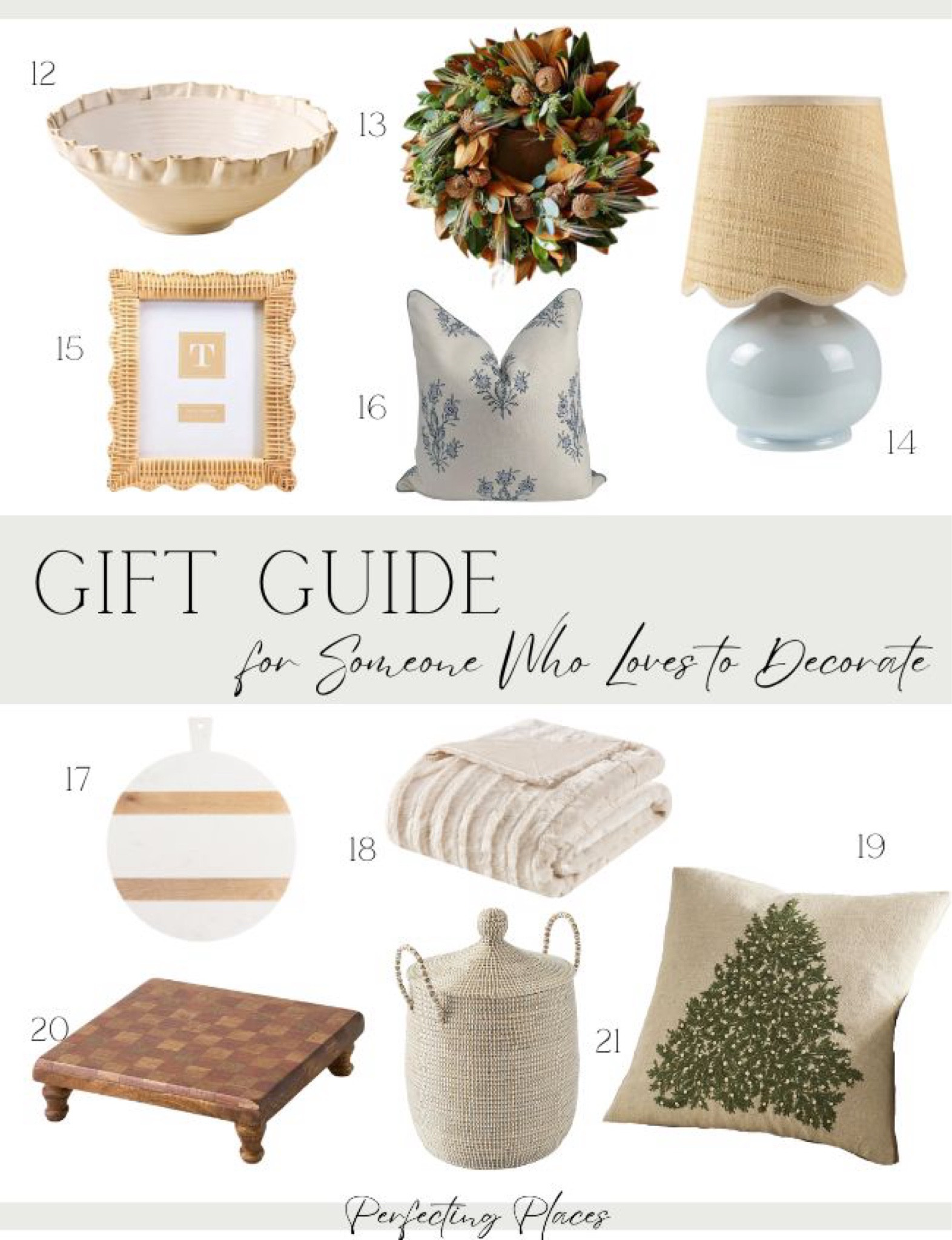 Shopping for the home decor lover on your list — any new home owners or newlyweds trying to spruce up a new home? These home decor gifts are perfect! Rattan frames, magnolia wreath, scalloped shade lamp, block print pillow, wooden riser, Serena and Lily basket, and more

#LTKGiftGuide #LTKHoliday #LTKHome