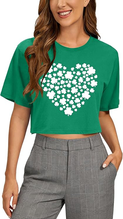 St Patricks Day Shirt Women Lucky Irish Shamrock T Shirt Girls Short Sleeve Crop Tops for Saint P... | Amazon (US)