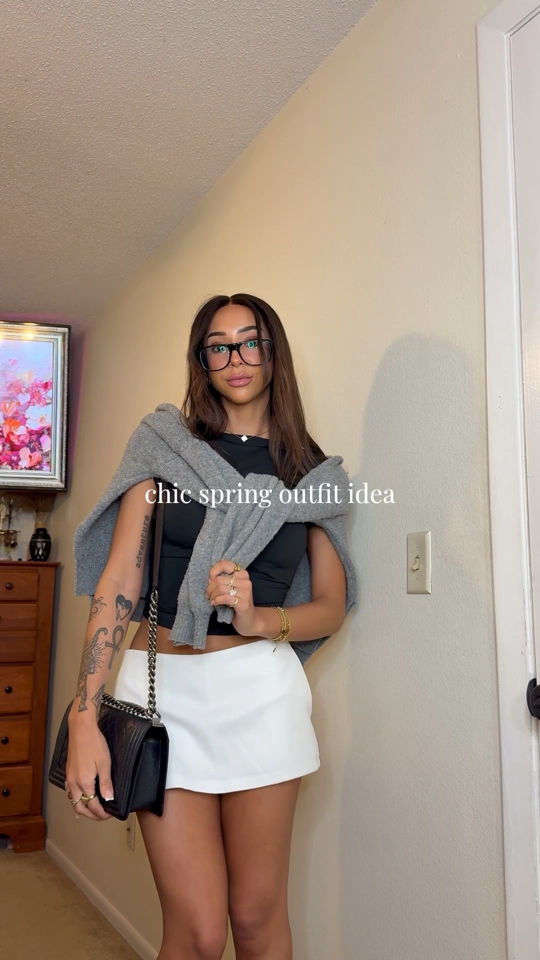 chic spring outfit inspo 🤍 linked similar for the skort & bag! 