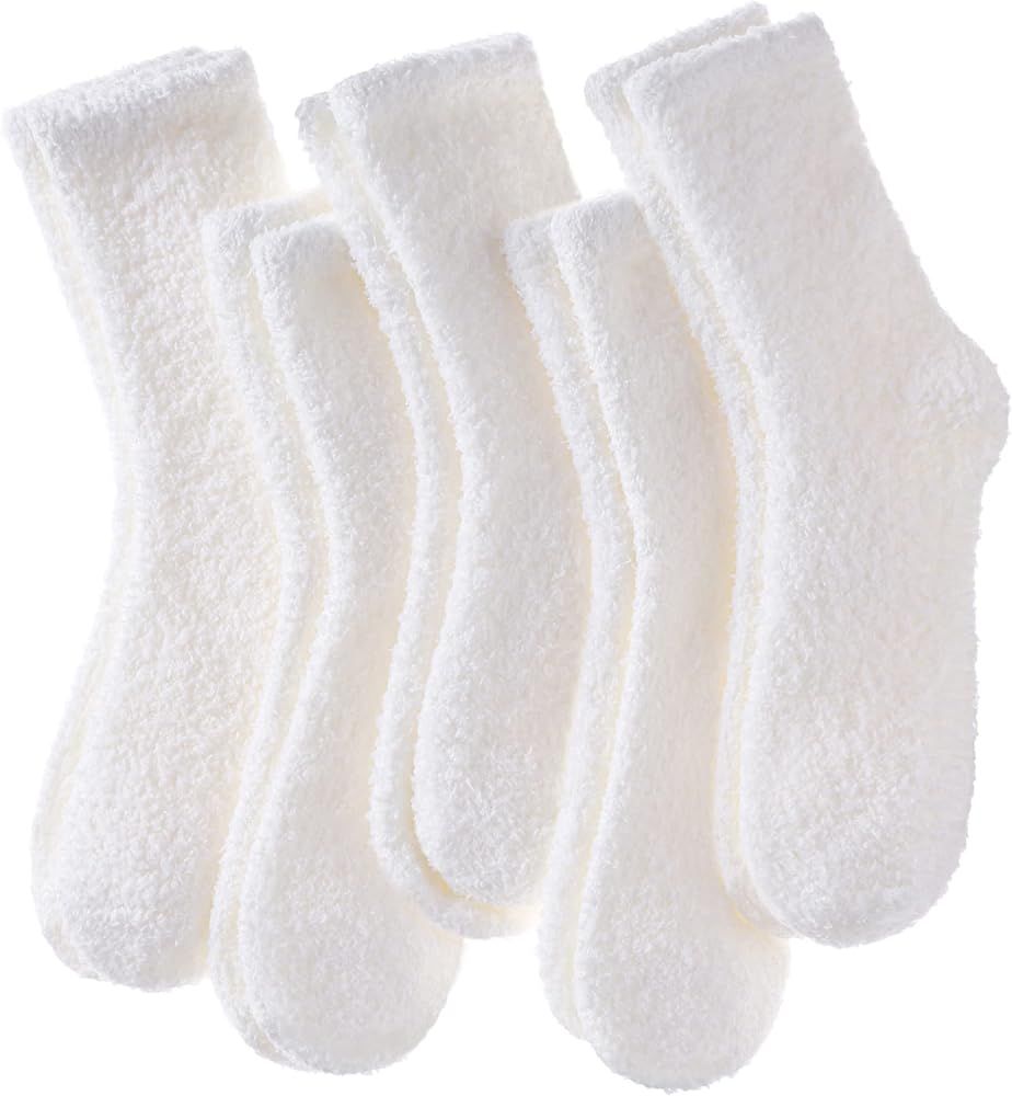LINEMIN Womens Fuzzy Socks Cozy Fluffy Winter Warm Slipper Socks Microfiber Soft Home Sleeping So... | Amazon (US)