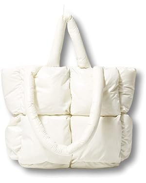 Puffer Tote Bag, Trendy Luxury Chic Quilted Large Padded Designer Handbags for Women Cotton Winte... | Amazon (US)