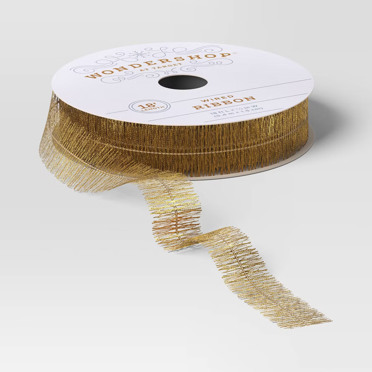18' Christmas Fabric Ribbon Gold Tinsel - Wondershop™ | Target