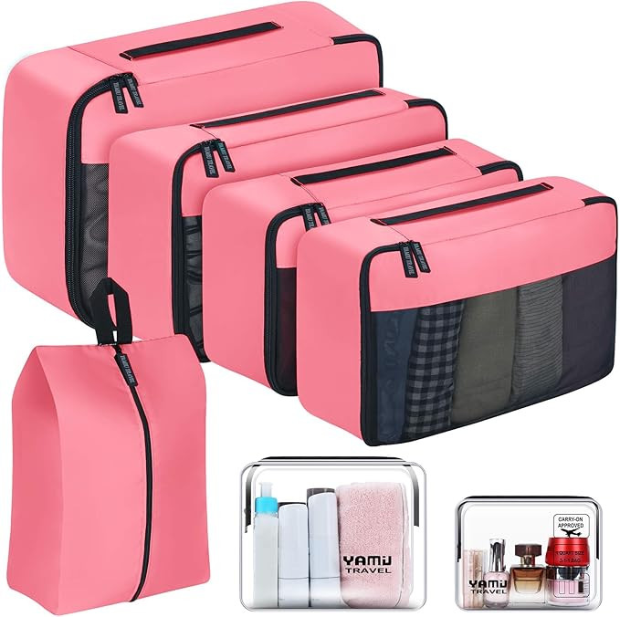 YAMIU Packing Cubes for Suitcases, 7 Pcs luggage organizer bags with Shoe Bag, 2 Waterproof Trave... | Amazon (US)