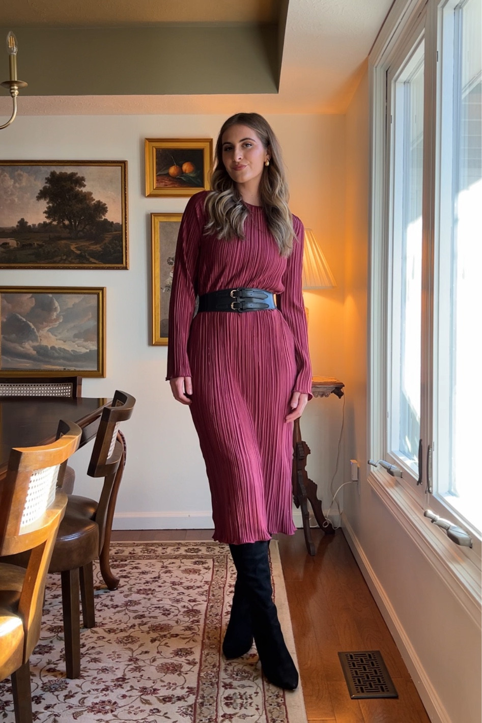 Wine midi dress. Holiday outfit inspo 

#LTKGiftGuide #LTKSeasonal #LTKHoliday
