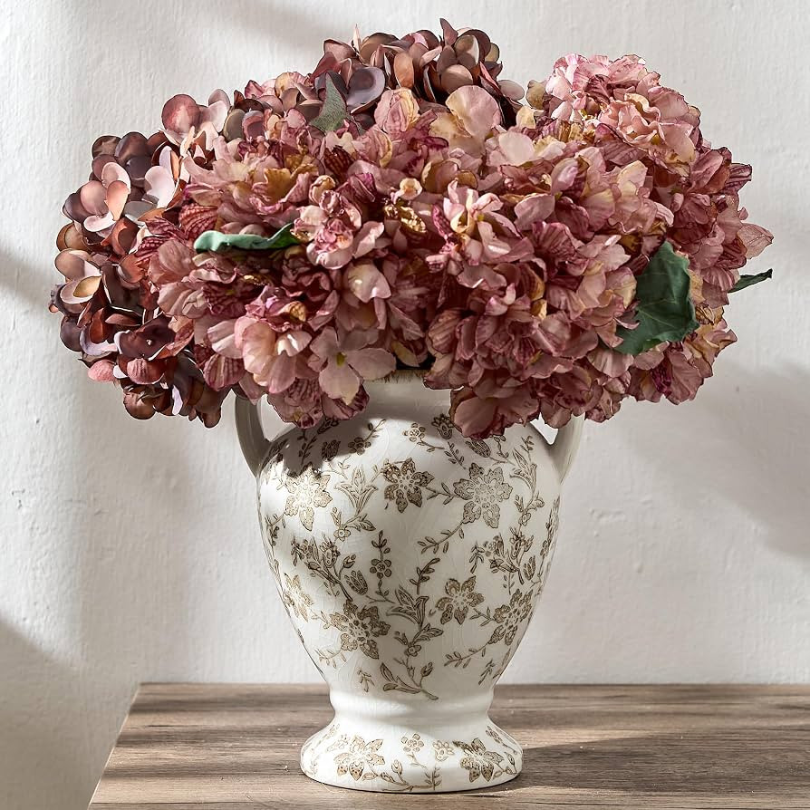7.87 Inch Vintage Brown Chinoiserie Floral Vase, Antique Rustic Ceramic Vase for Home Decor, Livi... | Amazon (US)
