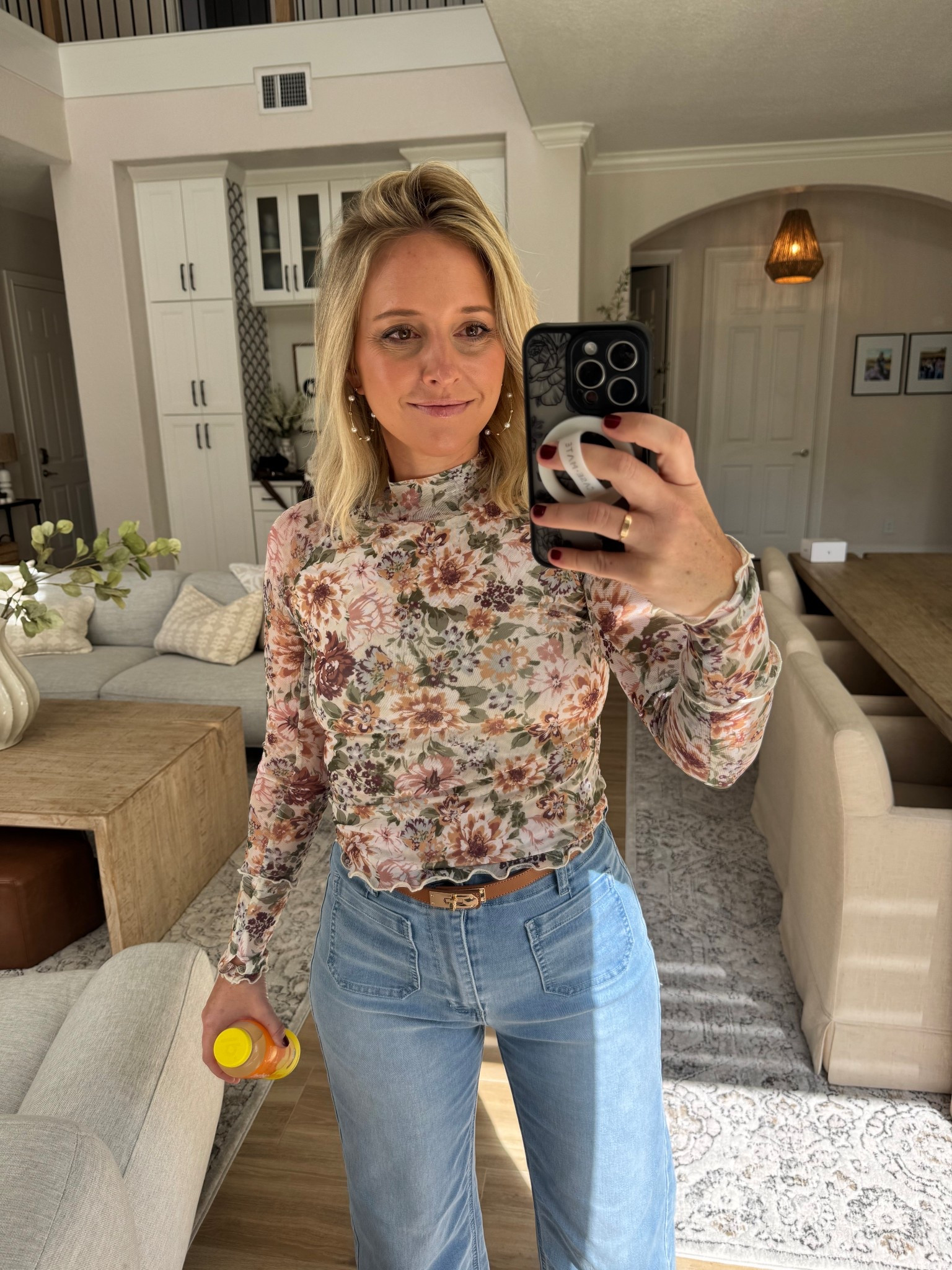 Cute fall outfit. This sheer mesh top is lightweight and so beautiful, still obsessed with these jeans from Amazon and designed dupe belt 

#LTKSeasonal #LTKFindsUnder50 #LTKStyleTip