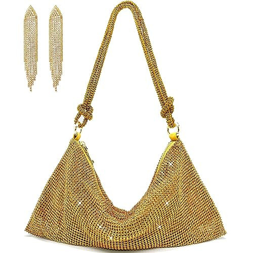 Rumdin Sparkly Purse Rhinestone Handbag Hobo Bags for Women Chic Evening Bag Gold Clutch Purses for Women Evening | Amazon (US)
