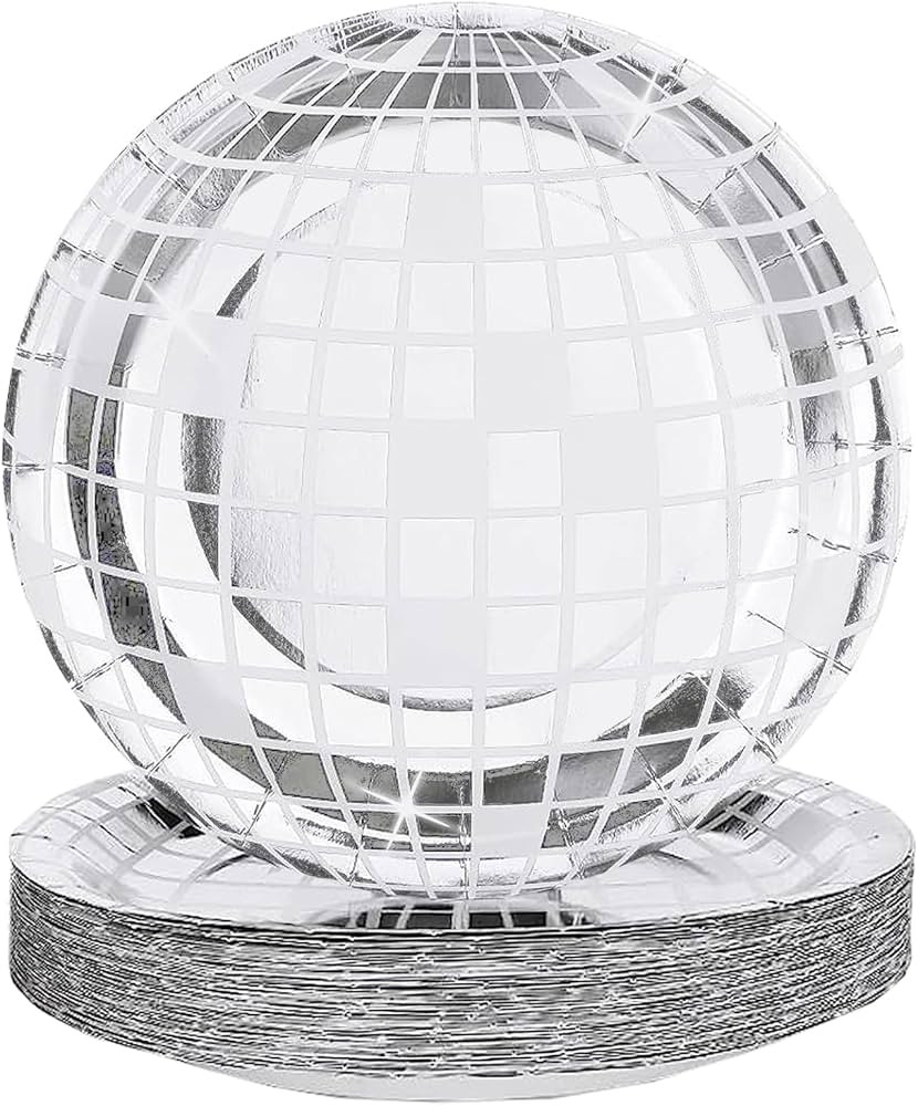 25P Disco Plates 7" Disposable Disco Ball Paper Plates for 70's Party Supplies Birthday Wedding P... | Amazon (US)