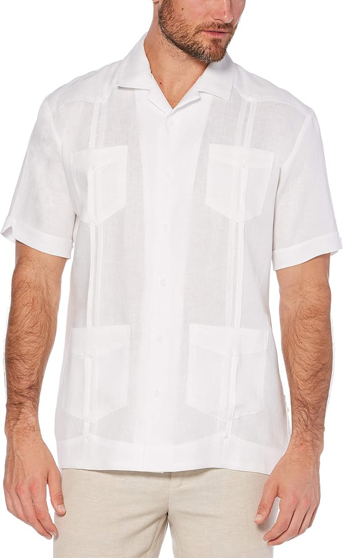 Cubavera Men's 100% Linen Short Sleeve Button-Down Guayabera Shirt, Four Pockets, Camp Collar, Pi... | Amazon (US)