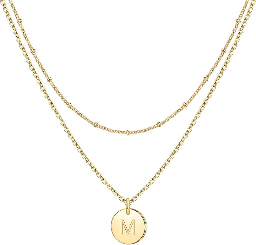 IEFWELL Initial Necklaces for Women, Gold White Gold Rose Gold Double Side Engraved Hammered Coin... | Amazon (US)