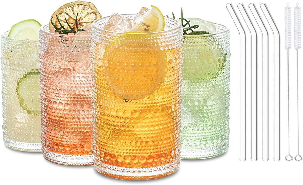 13 Oz Cocktail Glasses Hobnail Drinking Glasses Unique Vintage Bubble Cocktails - Set of 4 Old Fa... | Amazon (US)