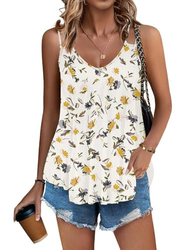 Zeagoo Women Flowy Tank Tops Casual Summer Floral Tops Sexy Spaghetti Strap V Neck Sleeveless Tunic Camisoles | Amazon (US)