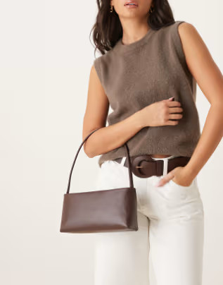 ASOS DESIGN minimal 90s shoulder bag in chocolate | ASOS (Global)