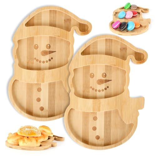 2 Pcs Christmas Winter Snowman Charcuterie Board Funny Bamboo Wood Cheese Platter Tray Winter Snowman Dinnerware Cookware Christmas Serving Tray Plates for Candy Cookie Home Party (Snowman) | Amazon (US)