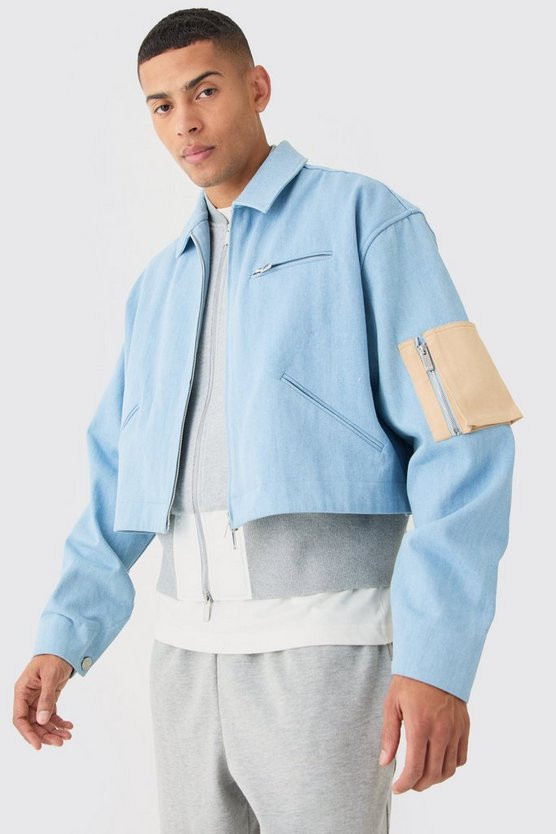 Denim And Jersey Hybrid Layered Trucker Jacket | boohooMAN (DE, IE & UK)